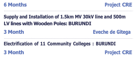 Electrification of Kabarore : BURUNDI Line construction of 18 km MV 30kV and 3 km LV